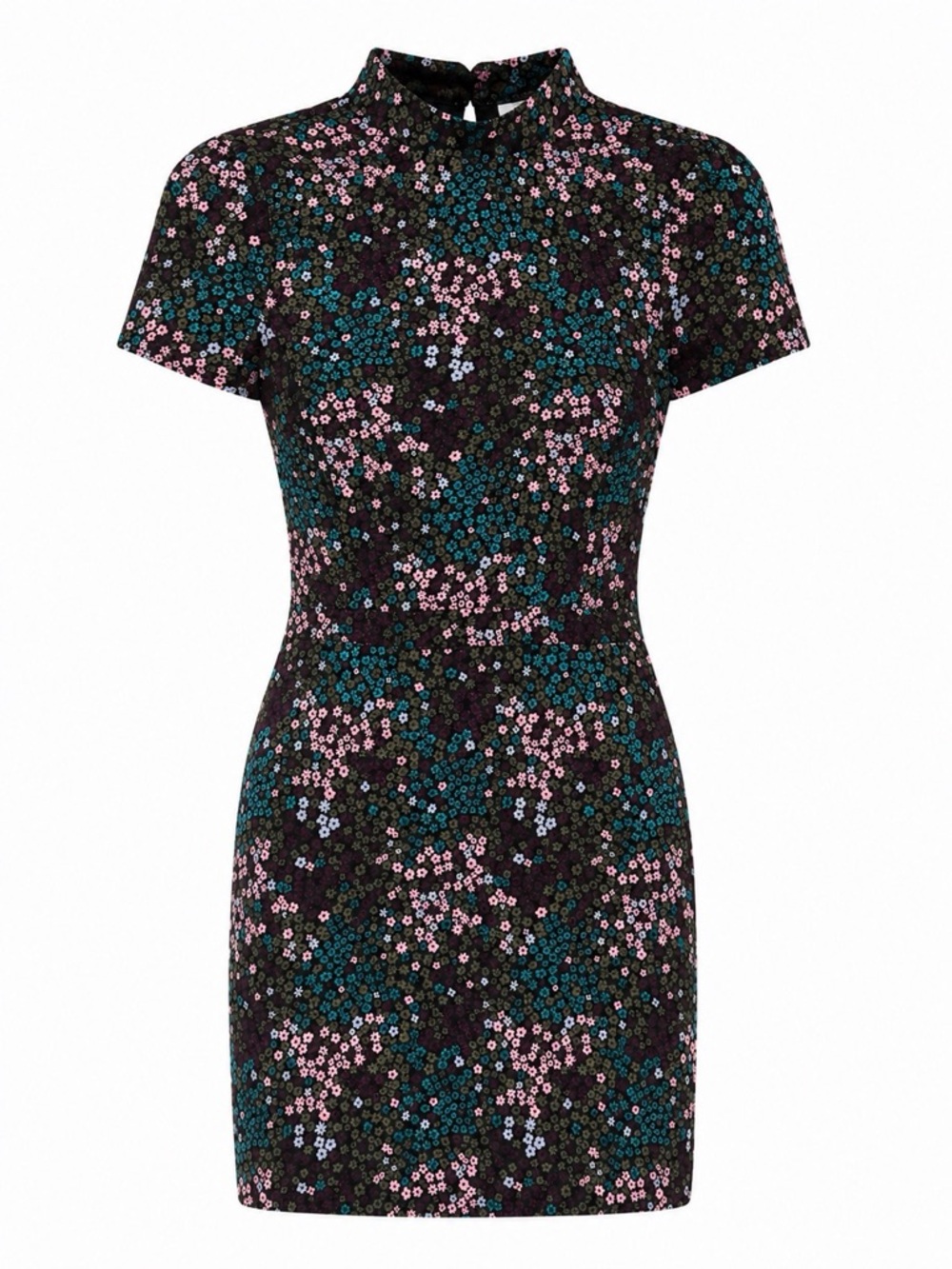 Miss Selfridge Black Mini Dress with Pink & Teal Floral Print
